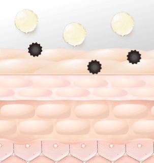 ビタミンCが空気中で酸化して肌に浸透していない様子
